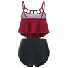 Floral Applique Flounce Tummy Control Tankini Swimwear