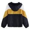 Women Coat Jacket Colour Blocking Long Sleeve Hood Drawstring
