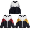 Women Coat Jacket Colour Blocking Long Sleeve Hood Drawstring