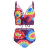 Lace Up Tie Dye Padded Tankini Swimsuit