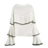 Women Pullover Sweater Hollow Ruffle Splice Round Collar Bell Sleeve