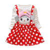 Polka Dot Girl Dress Round Collar Long Sleeve Cartoon Pattern Cotton Children Garment