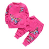 Butterfly Print Girl Two-piece Suit Crew Neck Long Sleeve Pocket Children Garment
