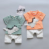 Stripe Print Cartoon Round Collar Short Sleeve Summer Kid Two-piece Suit