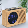 LED Bamboo Digital FM Radio Alarm Clock for Home Bedroom Office