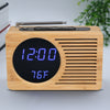 LED Bamboo Digital FM Radio Alarm Clock for Home Bedroom Office