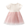 Flower Mesh Girl Princess Dress Round Collar Short Sleeve Comfortable Children Garment