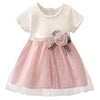 Flower Mesh Girl Princess Dress Round Collar Short Sleeve Comfortable Children Garment