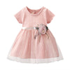 Flower Mesh Girl Princess Dress Round Collar Short Sleeve Comfortable Children Garment