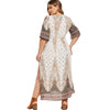 Side Slit Feather Print Plus Size V Neck Dress