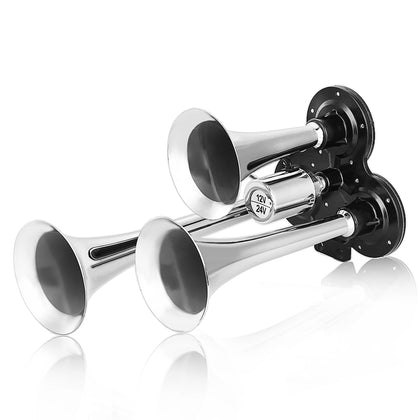 135dB Triple Trumpet DC 12V / 24V Vehicle Air Horn for Car / Truck / Boat / SUV / Train
