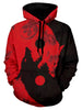 Wolf Print Kangaroo Pocket Casual Hoodie