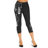 Feather Print Elastic Waist Capri Pants