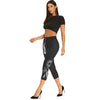 Feather Print Elastic Waist Capri Pants
