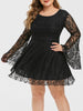Flare Sleeve Back Zipper Plus Size Lace Dress