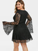 Flare Sleeve Back Zipper Plus Size Lace Dress