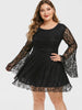 Flare Sleeve Back Zipper Plus Size Lace Dress