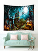 Halloween Pumpkin Castle Witch Pattern Print Tapestry