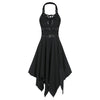 Buckle Strap Cut Out Lace-up Handkerchief Gothic Dress