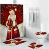 Stylish Merry Christmas Printed Shower Curtain  with 12 Hooks Durable Waterproof  Bath Curtain Sets Toilet Cover Mat Non-Slip Bathroom Rug Set