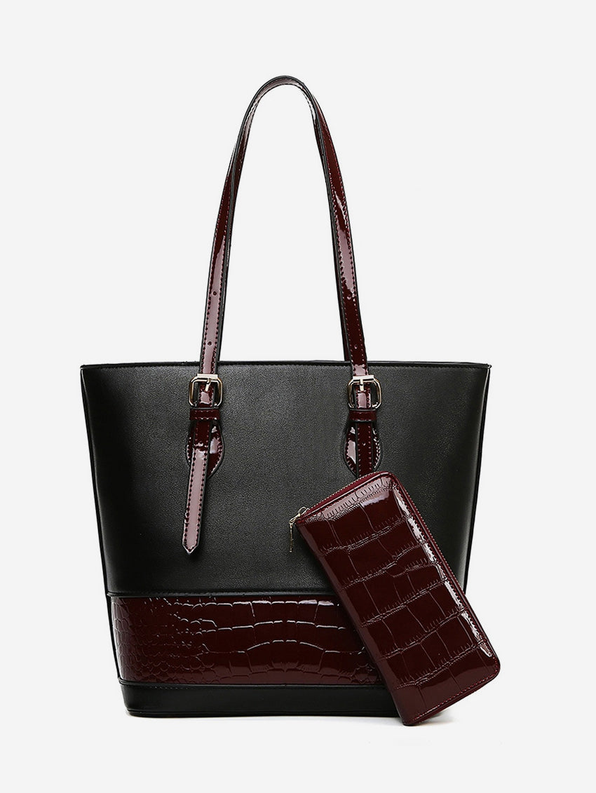 Color Block Textured Design Shoulder Bags Set