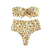 Sunflower Print Tied Front Strapless Padded Bikini Swimsuit