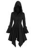Hooded Lace-up Poet Sleeve Button Up Hanky Hem Skirted Gothic Coat