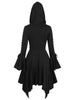Hooded Lace-up Poet Sleeve Button Up Hanky Hem Skirted Gothic Coat