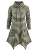 Stripes Cowl Neck Pockets Handkerchief Plus Size Top