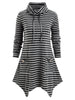 Stripes Cowl Neck Pockets Handkerchief Plus Size Top