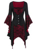 Halloween Skull Lace Insert Poet Sleeve Handkerchief Faux Twinset Dress