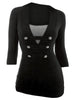 Mock Button Contrast Three Quarter Sleeves Knitwear
