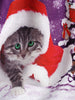 Christmas Hat Cat Print Shirred Sleeveless Dress