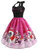 Christmas Hat Cat Print Shirred Sleeveless Dress