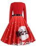 Plus Size Christmas Snowman Print Belted Vintage Dress