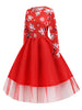 Snowflake Print Mesh Panel Long Sleeve Christmas Plus Size Dress