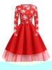 Snowflake Print Mesh Panel Long Sleeve Christmas Plus Size Dress