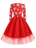 Snowflake Print Mesh Panel Long Sleeve Christmas Plus Size Dress
