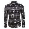 Music Notes Print Long Sleeve Button Up Festival Shirt