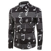Music Notes Print Long Sleeve Button Up Festival Shirt