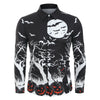 Halloween Night Pumpkins Print Button Up Long Sleeve Shirt