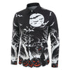 Halloween Night Pumpkins Print Button Up Long Sleeve Shirt