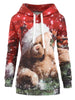 Bear Graphic Front Pocket Christmas Drawstring Hoodie
