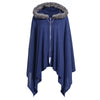 Plus Size Women Cloak Coat Hooded Neck Bat Sleeve Loose Asymmetric Hem