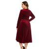 Women Plus Size V-neck Velour Dress High Waist Long Sleeve Knee Length A-line Elegant Evening Gown