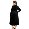 Women Plus Size V-neck Velour Dress High Waist Long Sleeve Knee Length A-line Elegant Evening Gown