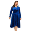 Women Plus Size V-neck Velour Dress High Waist Long Sleeve Knee Length A-line Elegant Evening Gown