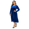 Women Plus Size V-neck Velour Dress High Waist Long Sleeve Knee Length A-line Elegant Evening Gown