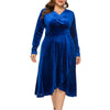 Women Plus Size V-neck Velour Dress High Waist Long Sleeve Knee Length A-line Elegant Evening Gown