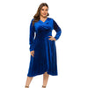 Women Plus Size V-neck Velour Dress High Waist Long Sleeve Knee Length A-line Elegant Evening Gown